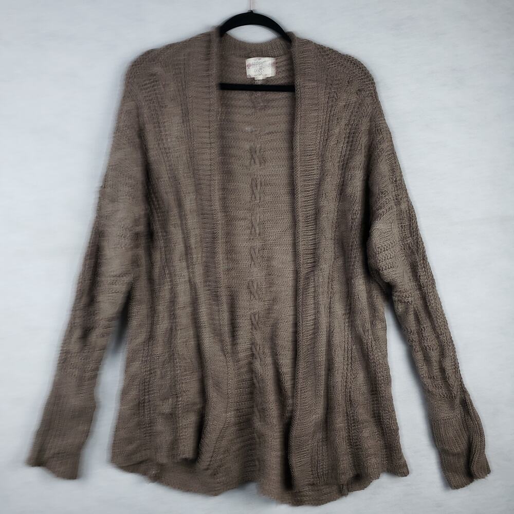 Hippie Rose Women's S Open Front Cable Knit Cardigan Brown Chunky Knit